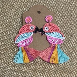 Beaded Parrot Earrings with Tassels